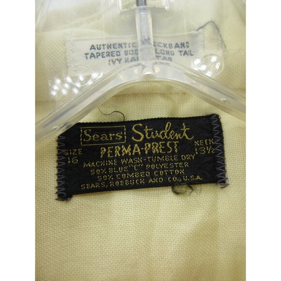 VINTAGE Sears Shirt 13.5 (XS) Student Perma Prest Ivy 60s Long Tail * - Picture 12 of 14